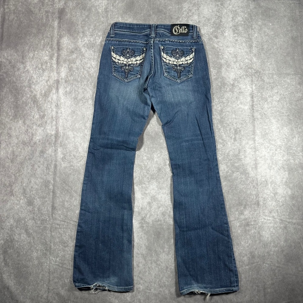 Cello Juniors‎ Blue Flare Jeans Rhinestone Embellished Pockets Size 1 Y2K Bling